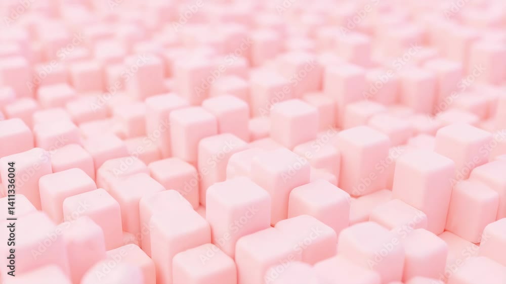 Poster abstract pattern of soft pink geometric shapes arranged in a three-dimensional field creating a calm