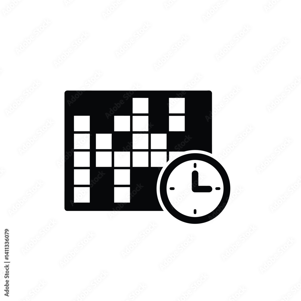 Poster deadline time management icon representing calendar schedule and clock for important task
