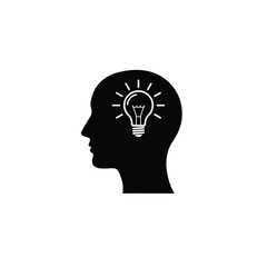 Creative Thinking Concept With Light Bulb In Head Silhouette Graphic Illustration