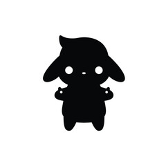 Cute Black Silhouette Character With Big Eyes And Pointy Ears Illustration