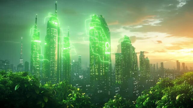 A futuristic city where waste is transformed into energy