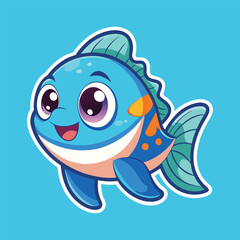 Cute cartoon blue fish character illustration