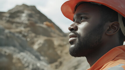 Mining supervisor reviewing safety procedures while inspecting the excavation site. Featuring safety inspection and operational oversight