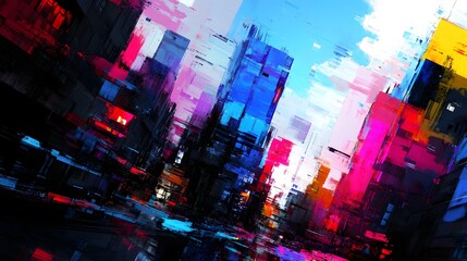 Naklejka premium Blue Abstract Cityscape in Sleek Digital Illustration