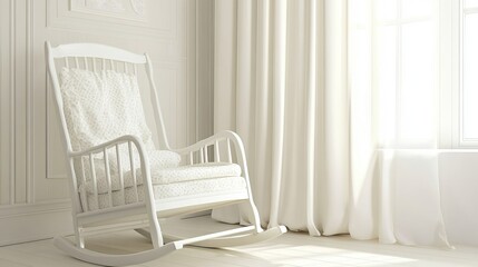 Rocking chair beside a baby crib in a softly lit nursery
