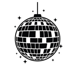 Retro Disco Ball Illustration In Black And White With Sparkling Accents