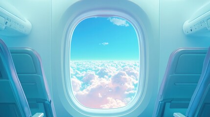Fototapeta premium Airplane window view of fluffy clouds