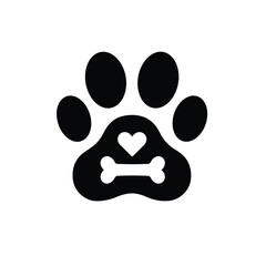 Dog Paw Print With Heart And Bone Silhouette For Pet Lovers