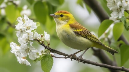 Fototapeta premium Small bird amidst spring blossoms
