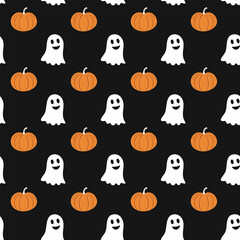 Halloween Pumpkins and Ghosts Pattern Vector