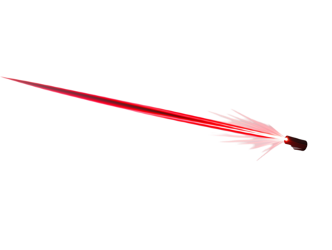 A single red laser beam emitting from a small device against a completely transparent background space scene png