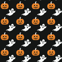 Naklejka premium Halloween Pattern with Pumpkins and Ghosts illustration