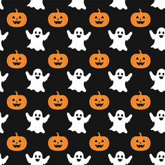 Halloween pattern with pumpkins and ghosts vector