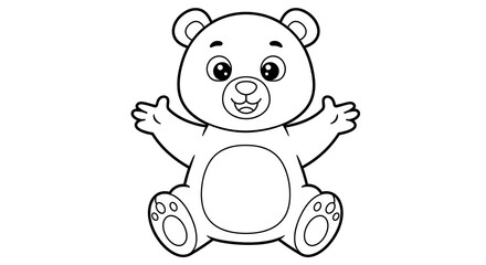 Fototapeta premium coloring page of a cute bear, easy black and white cartoon
