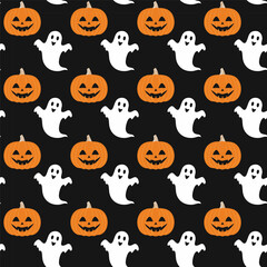 Obraz premium Halloween pattern with pumpkins and ghosts vector