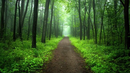 Fototapeta premium Misty Forest Path: A Serene Woodland Trail
