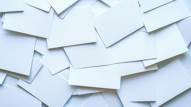 Blank white cards scattered in random arrangement