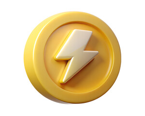Golden Coin With Lightning Bolt Symbol For Energy Power Or Bonus