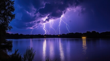 Stormy night over a lake