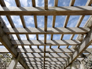 Obraz premium Sun-drenched pergola with meticulously crafted wooden beams and details - Outdoor Climate Sunrays