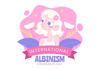 International Albinism Awareness Day Vector Illustration on June 13, Featuring People with a Rare Genetic Disorder Advocating for Human Rights