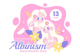 International Albinism Awareness Day Vector Illustration on June 13, Featuring People with a Rare Genetic Disorder Advocating for Human Rights
