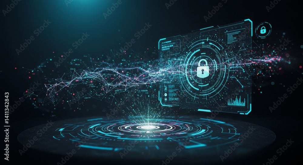 Poster security system protection - futuristic security system interface graphic showing data protection an
