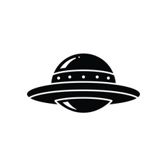 Black Silhouette Ufo Flying Saucer Isolated On White Background Vector Illustration