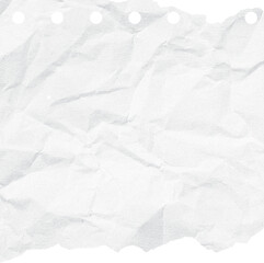 Crumpled white torn ripped notepaper sheet texture isolated on transparent background. Crumpled blank paper texture with torn edges