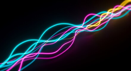 Abstract Light Streams and Bokeh - Symbolizing technology, data flow, innovation, connection, and energy, this showcases vibrant, dynamic light streams with a bokeh effect on a black background