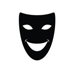 Smiling Drama Mask Icon Black Silhouette For Theatre Tragedy And Comedy