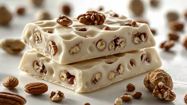 Delicious nougat with nuts, artistically arranged for an appetizing look.