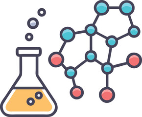 Chemistry Flask Bubbles and Molecule Structure on Transparent Background