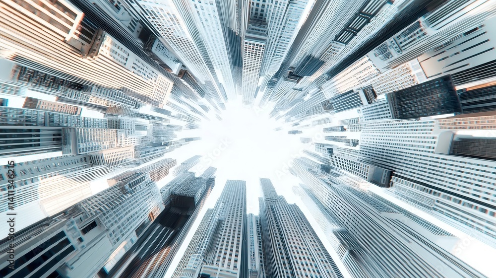 Poster aerial view of a futuristic cityscape where skyscrapers intricately align to create the shape of a g