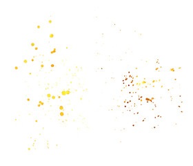 Yellow and brown abstract watercolor splashes, drops and blots. Hand drawn splatter paint. Chaotic stains design element isolated from background for summer and fall backdrop. Sketch of dynamic blobs.