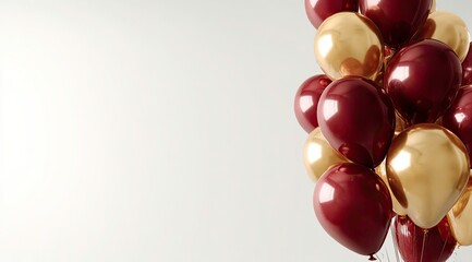 Elegant Maroon and Gold Balloons on White Background