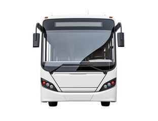 Front view of a white bus with large windshield and side mirrors on a transparent background in a studio shot png