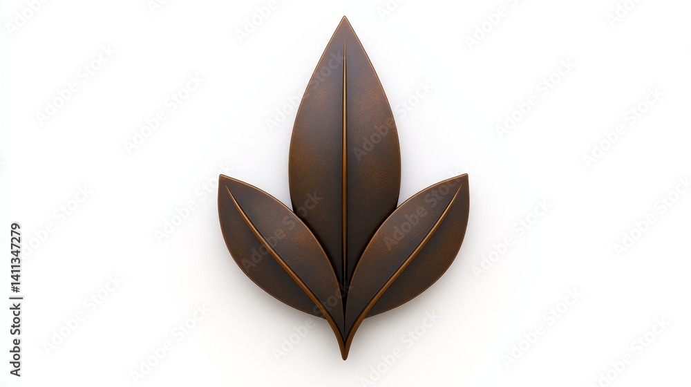 Poster metallic leaf on white detailed closeup of texture and reflection in isolated setting