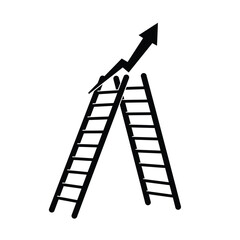 Ladder To Success Concept With Growth Arrow Black And White Minimalist Style