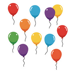 colorful balloons vector illustration, flat style isolated on white background png