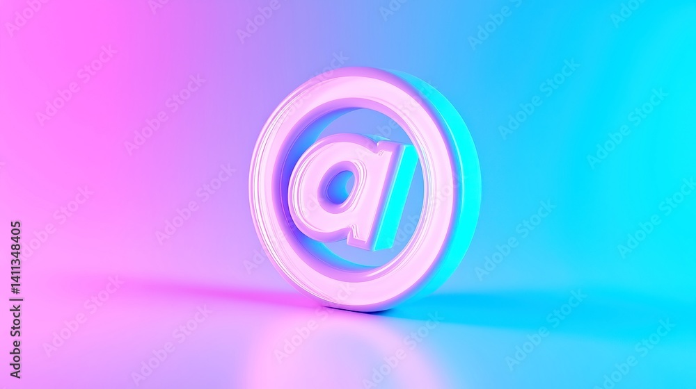 Poster minimalist email interface with glowing at symbol, a sleek and modern design featuring a softly illu