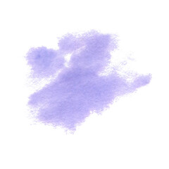 Purple abstract watercolor stain with soft, blurry edges. Hand drawn violet bright brush stroke in wet-on-wet technique. Lilac spot design element isolated from background for decoration backdrop.