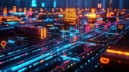 Futuristic Cityscape: Digital Circuitry and Data Flow