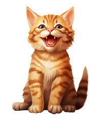 Obraz premium A cheerful orange tabby kitten sitting with an open mouth and showing teeth on a transparent background png