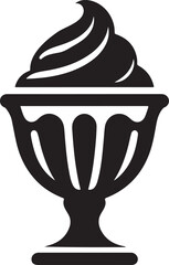 Silhouette vector of a classic ice cream sundae with scoops, toppings, and cherry. Perfect for dessert, menu, and food-themed designs.