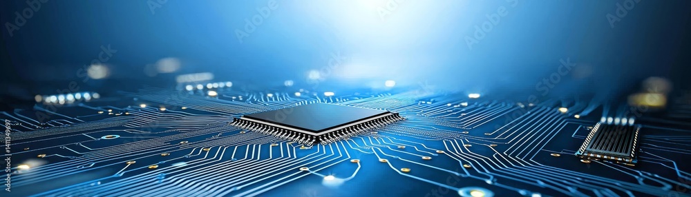 Poster intricate electronic circuit board closeup exploring the complexities of modern hardware technology