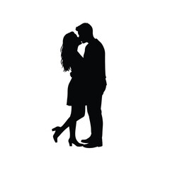 Couple Embrace Affectionately Sharing A Kiss Together Black Silhouette On White Background