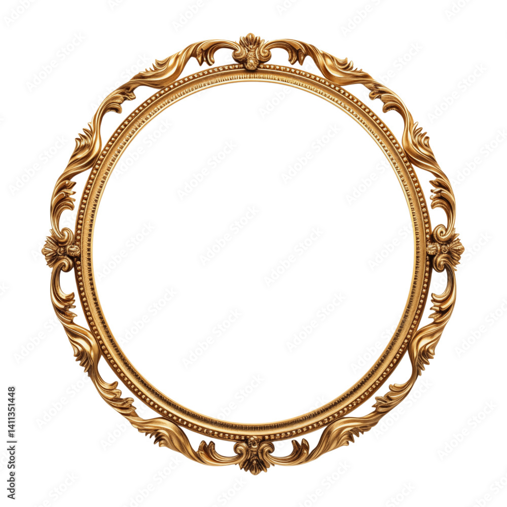 Poster a golden ornate circular frame with intricate details and a transparent background surrounding the f