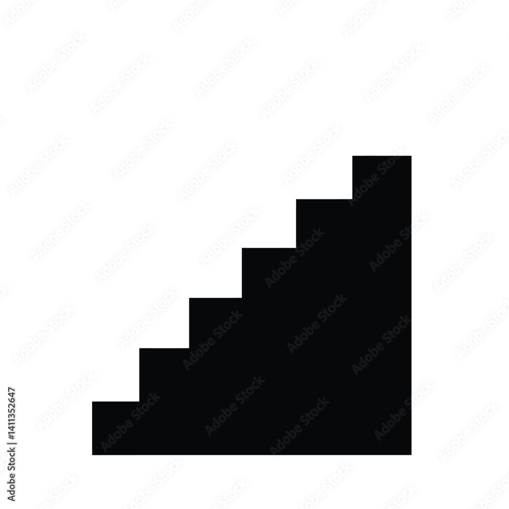 Poster ascending black steps on white background symbolizing progress and growth in minimalist design