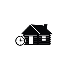 Log Cabin With Clock Symbol For Time Management Or Vacation Rental Illustration